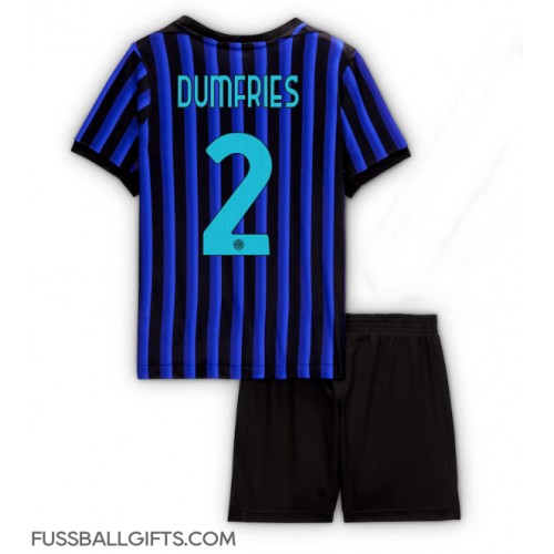 Inter Milan Denzel Dumfries #2 Fußballbekleidung Heimtrikot Kinder 2025-26 Kurzarm (+ kurze hosen)